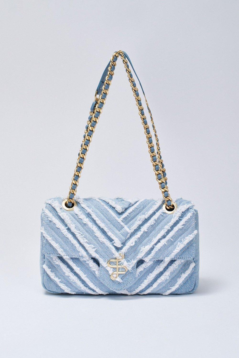 Denim Bag With Chain, Blue, large image number 4
