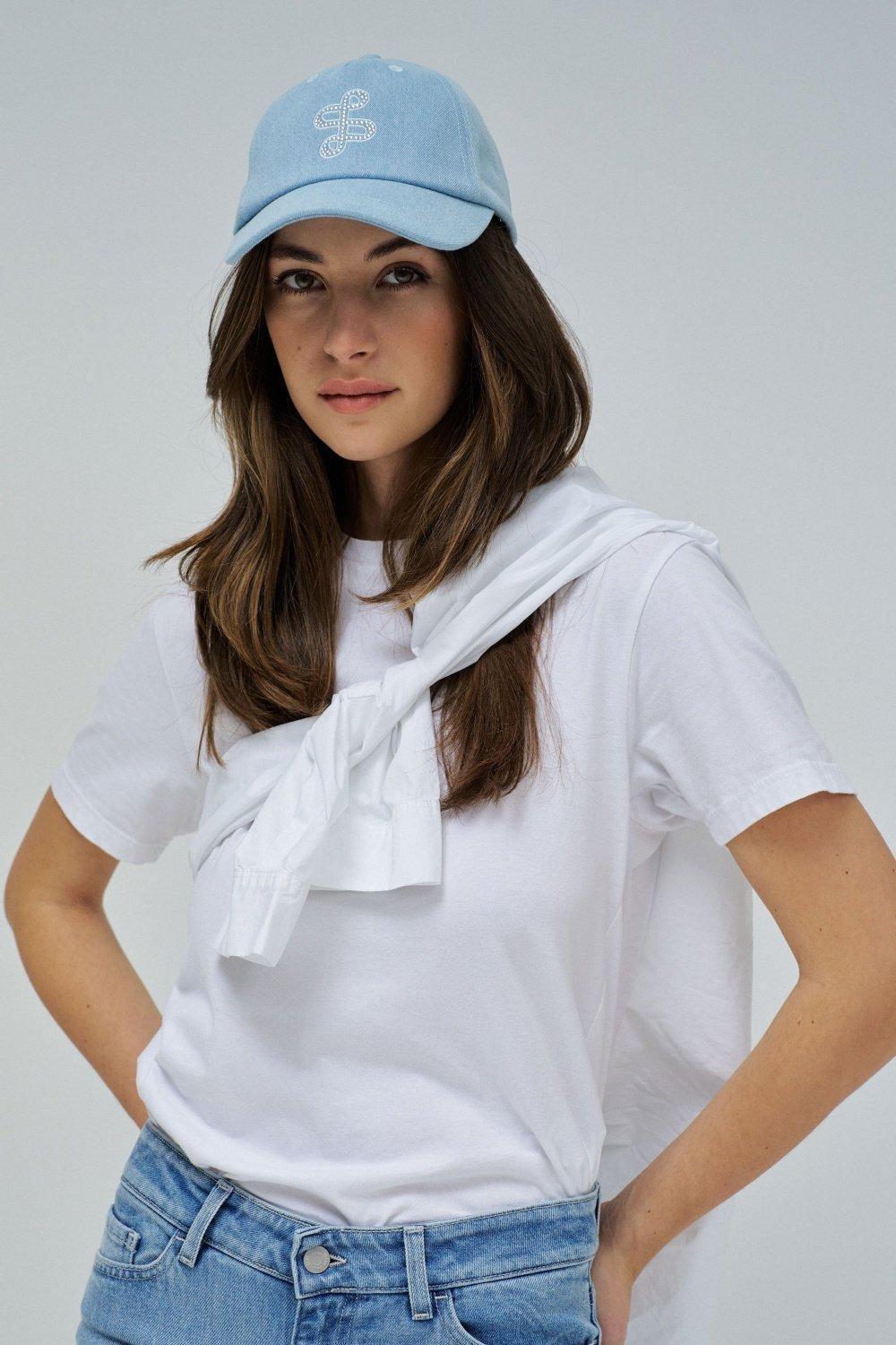 Blue Embroidered Denim Cap, 2101_852, large image number 1