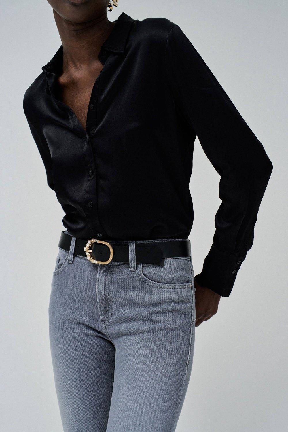 Leather Belt, Black, large image number 1