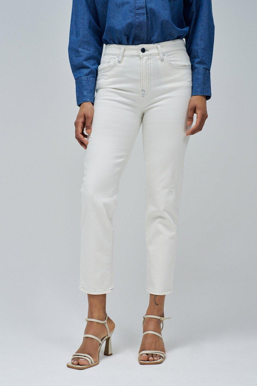 White True Cropped Slim Jeans, , large image number 0