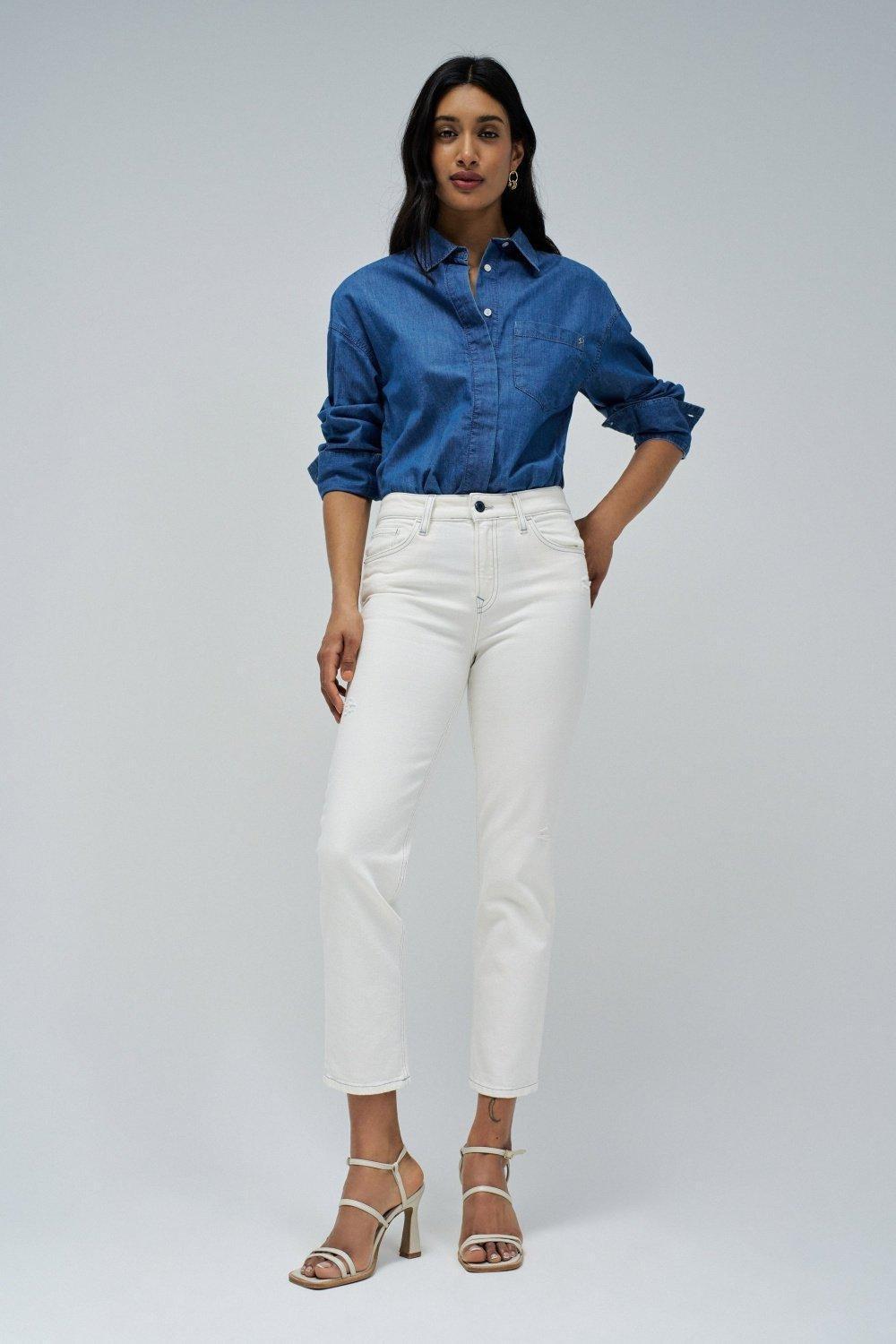 White True Cropped Slim Jeans, , large image number 1
