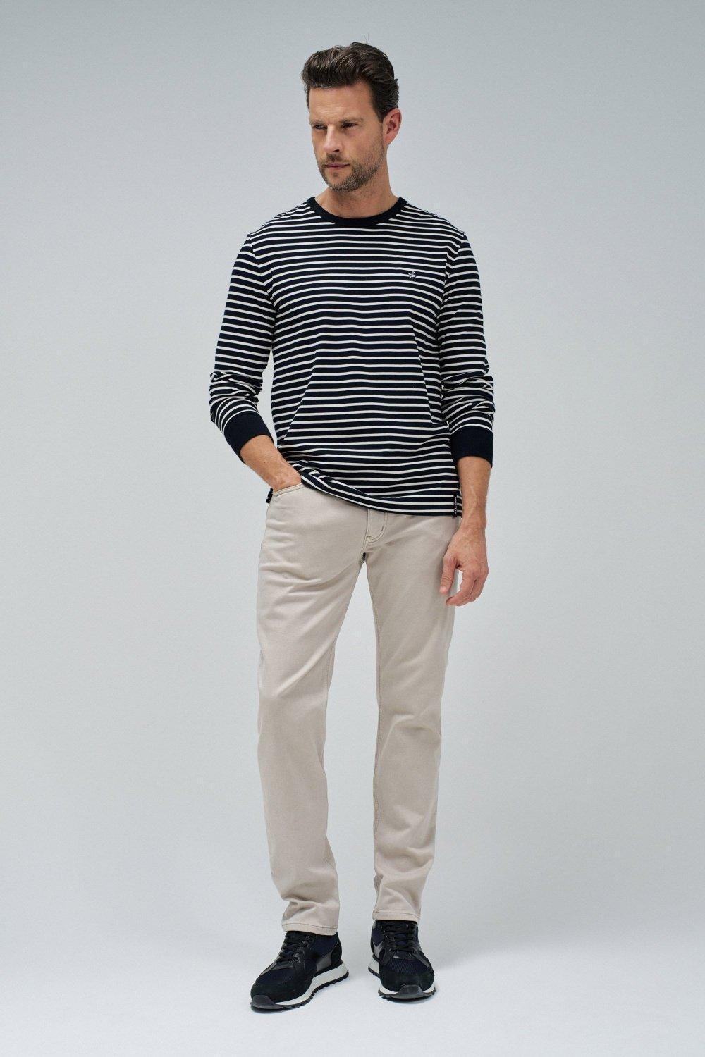 Beige Striped Jersey Joggers, , large image number 1