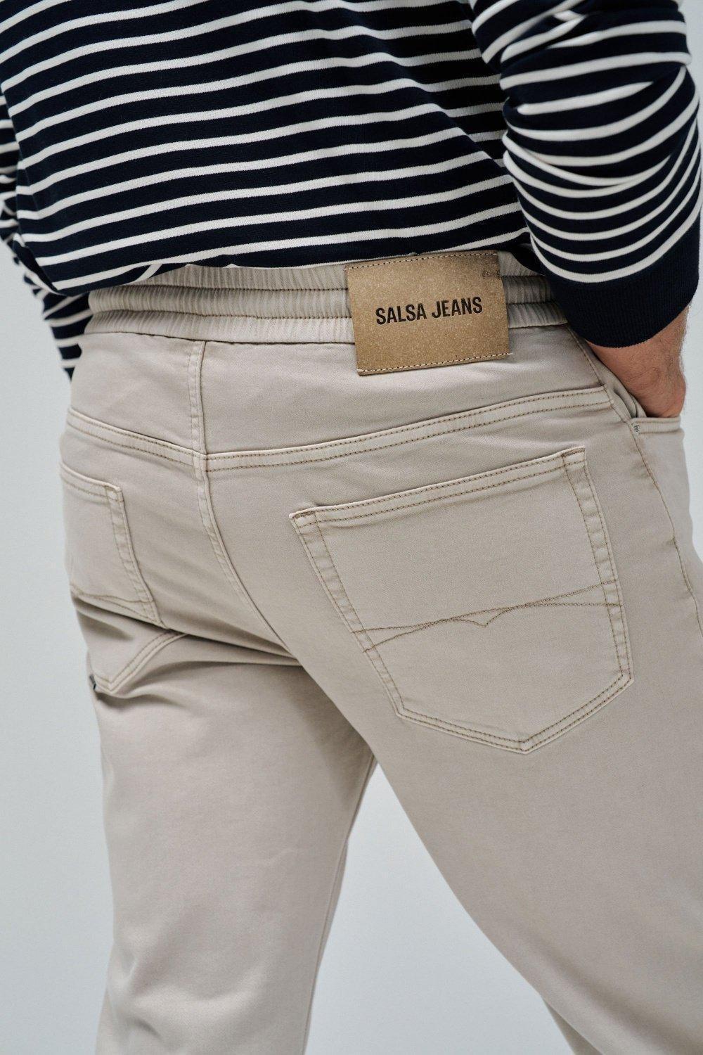 Beige Striped Jersey Joggers, , large image number 4