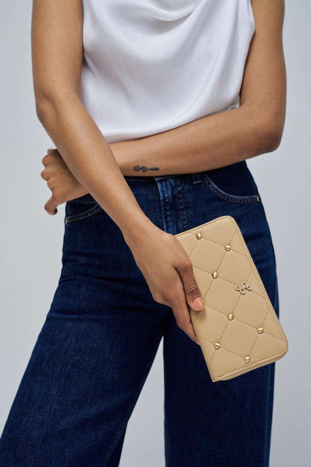 Quilted Wallet, Brown, medium