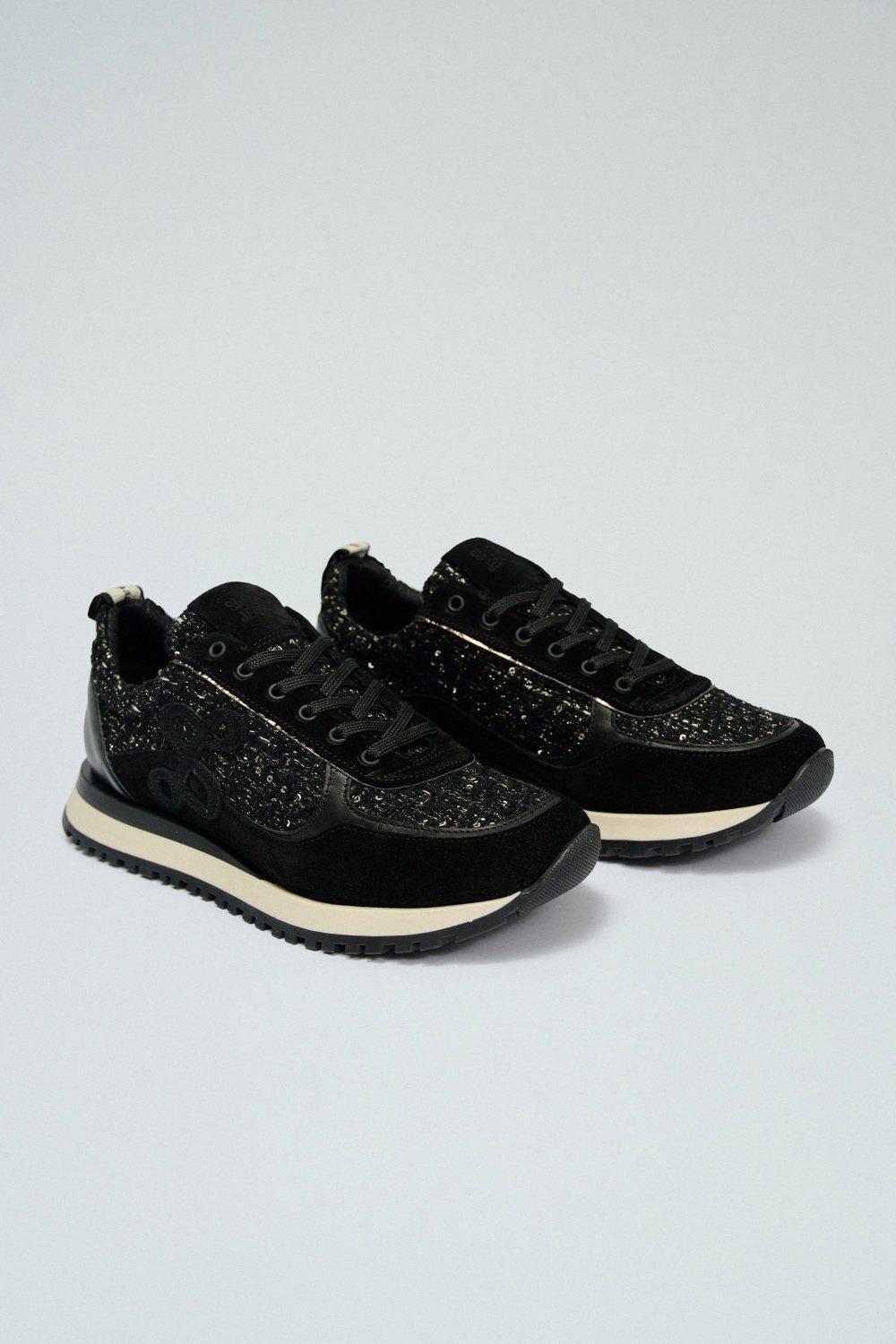 Black Lace-Up Sneakers, , large image number 2