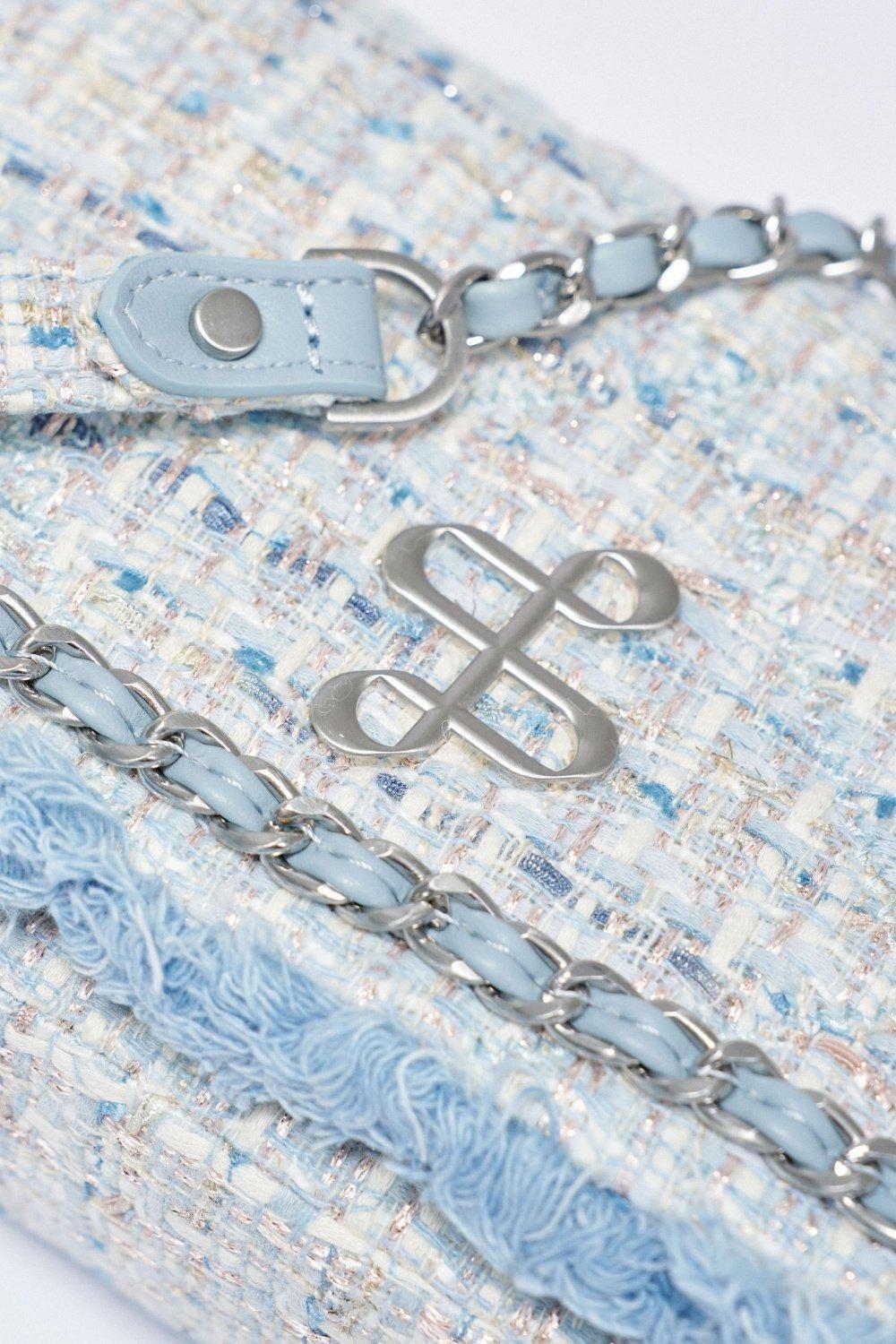 Blue Handmade Fringe Crossbody Bag, 2101_810, large image number 1