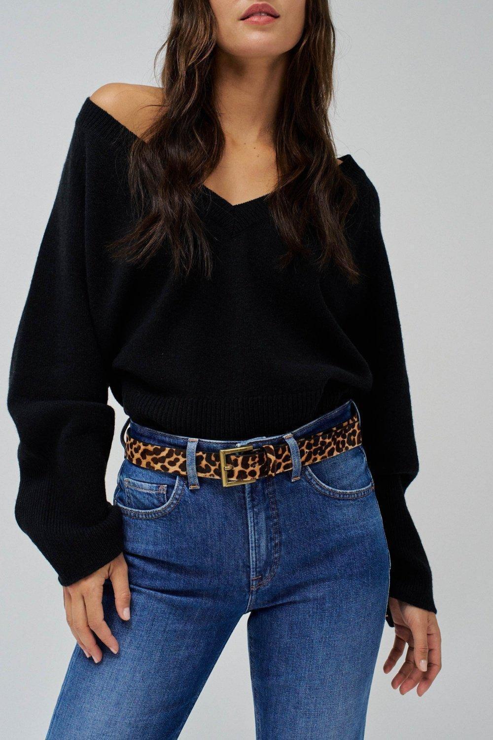 Animal Print Leather Belt, , large image number 1