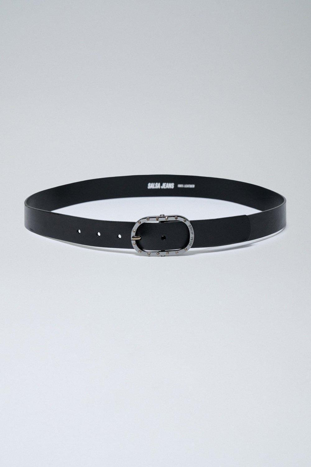Black Engraved Logo Buckle Belt, , medium