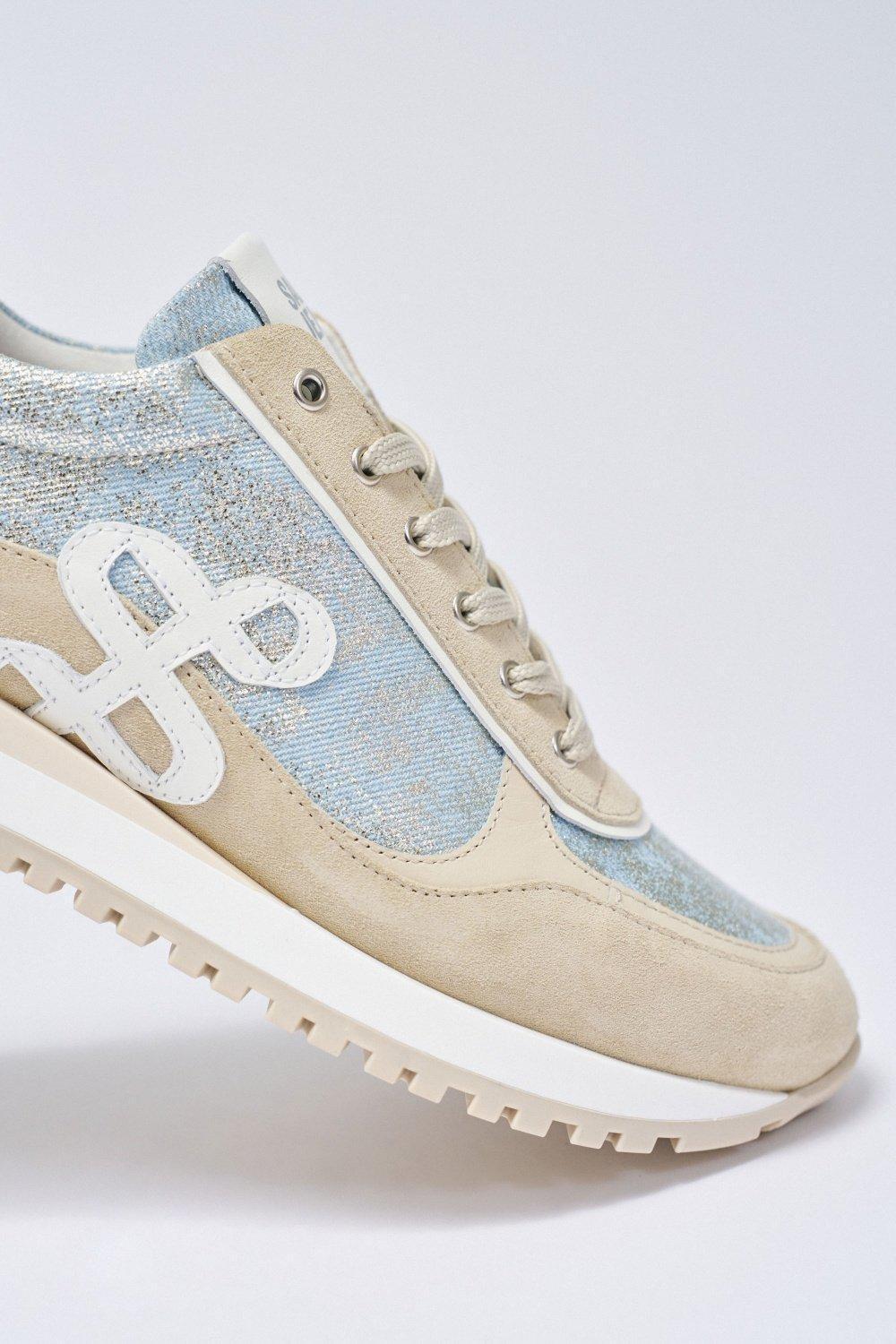 Beige Lace-Up Trainers, , large image number 1