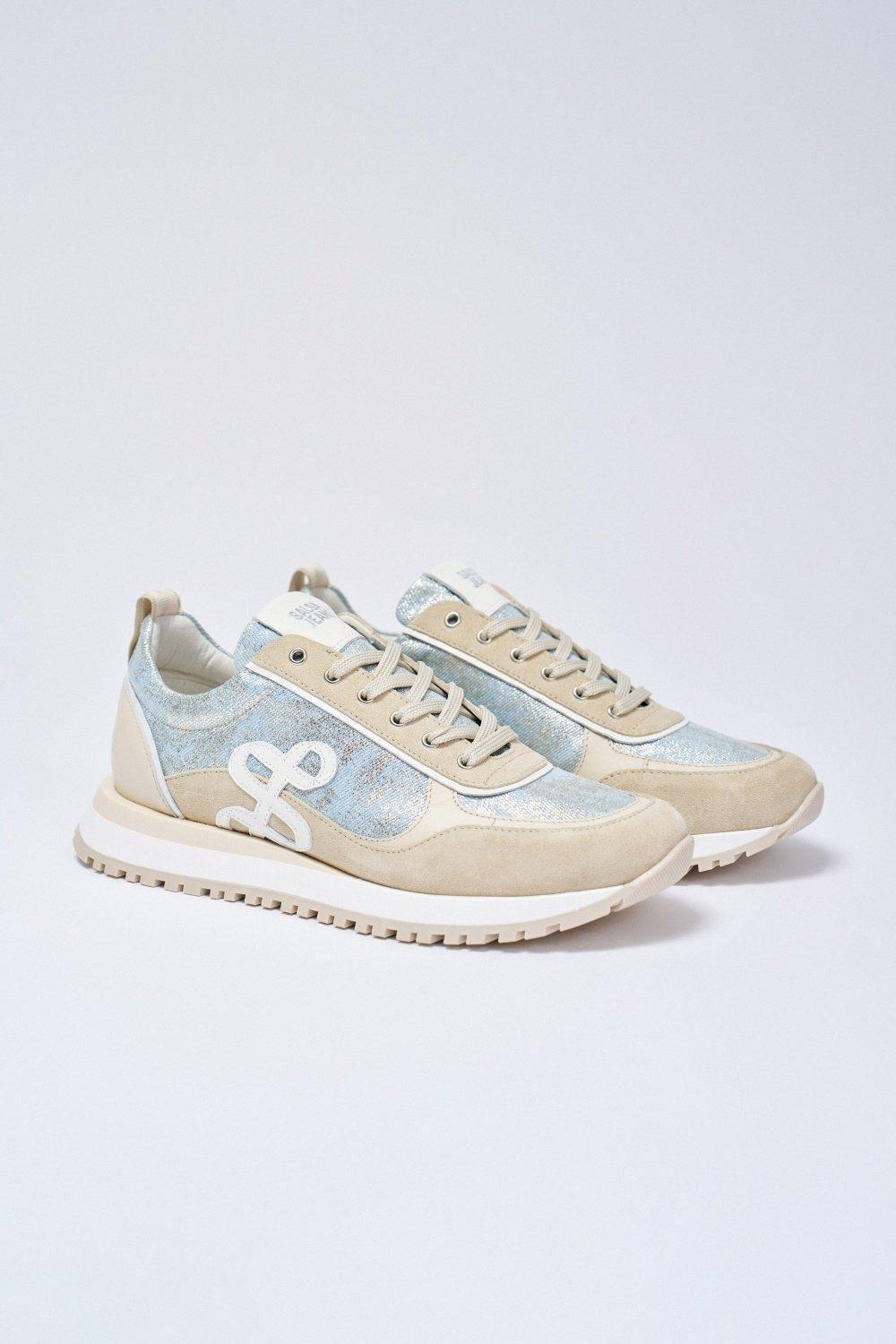 Beige Lace-Up Trainers, , large image number 2
