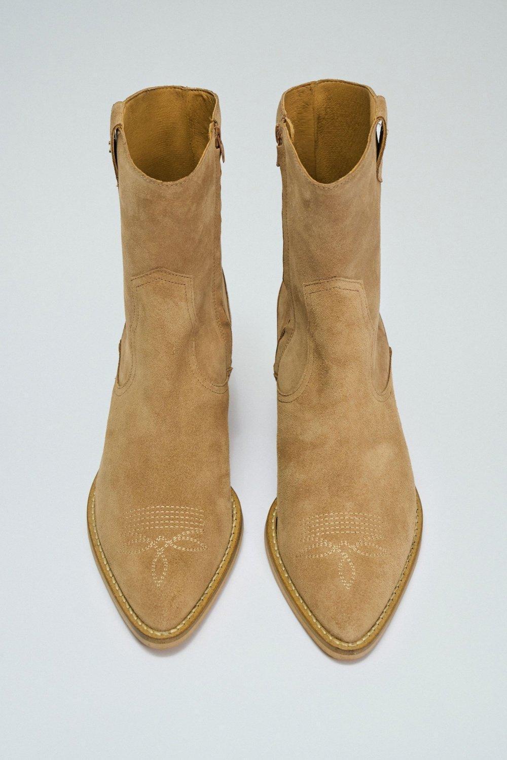 Leather Cowboy Style Boots, Brown, large image number 3