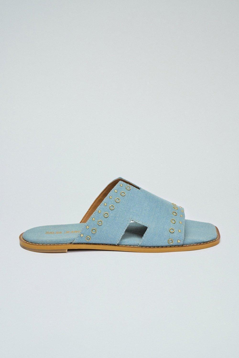 Blue Flat Denim Slip On Slipper, , medium