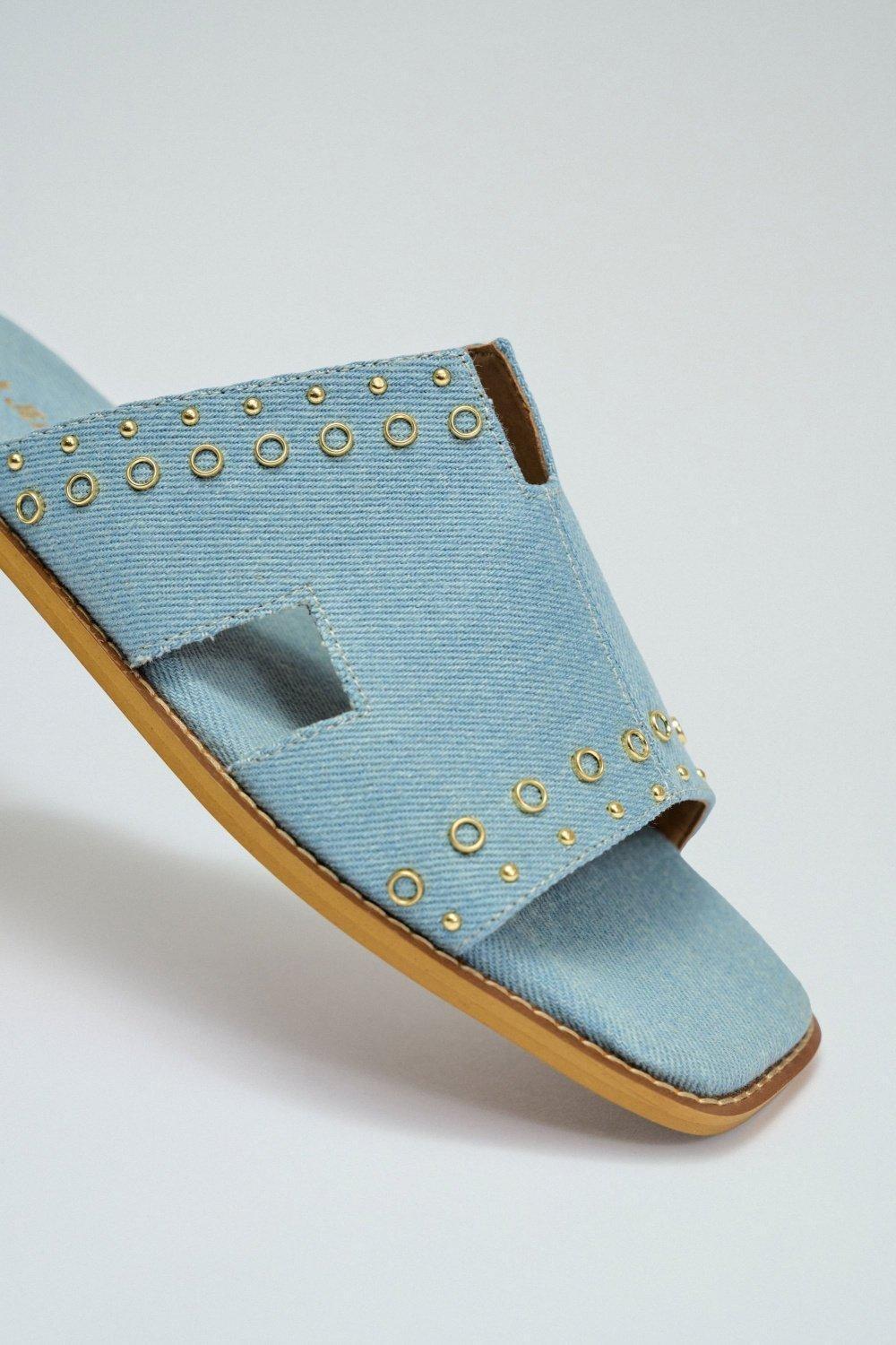 Blue Flat Denim Slip On Slipper, , large image number 1