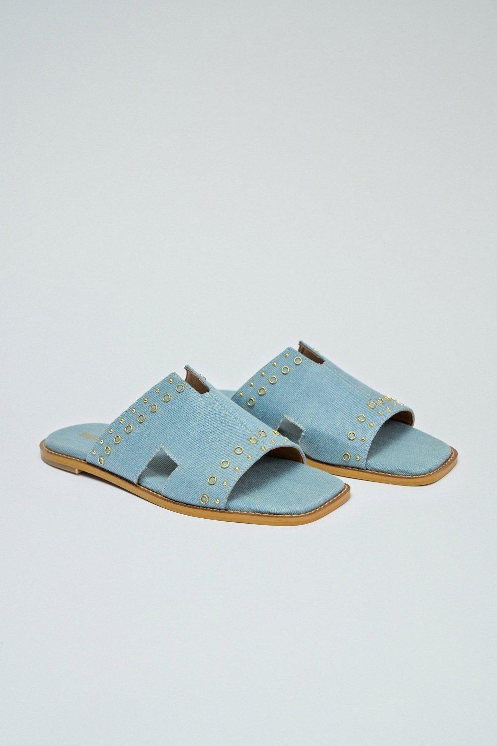 Blue Flat Denim Slip On Slipper, , large image number 2