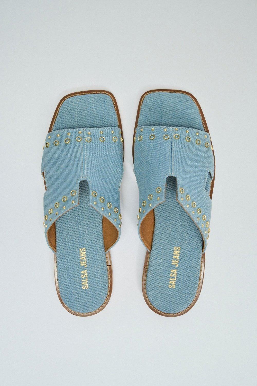 Blue Flat Denim Slip On Slipper, , large image number 3