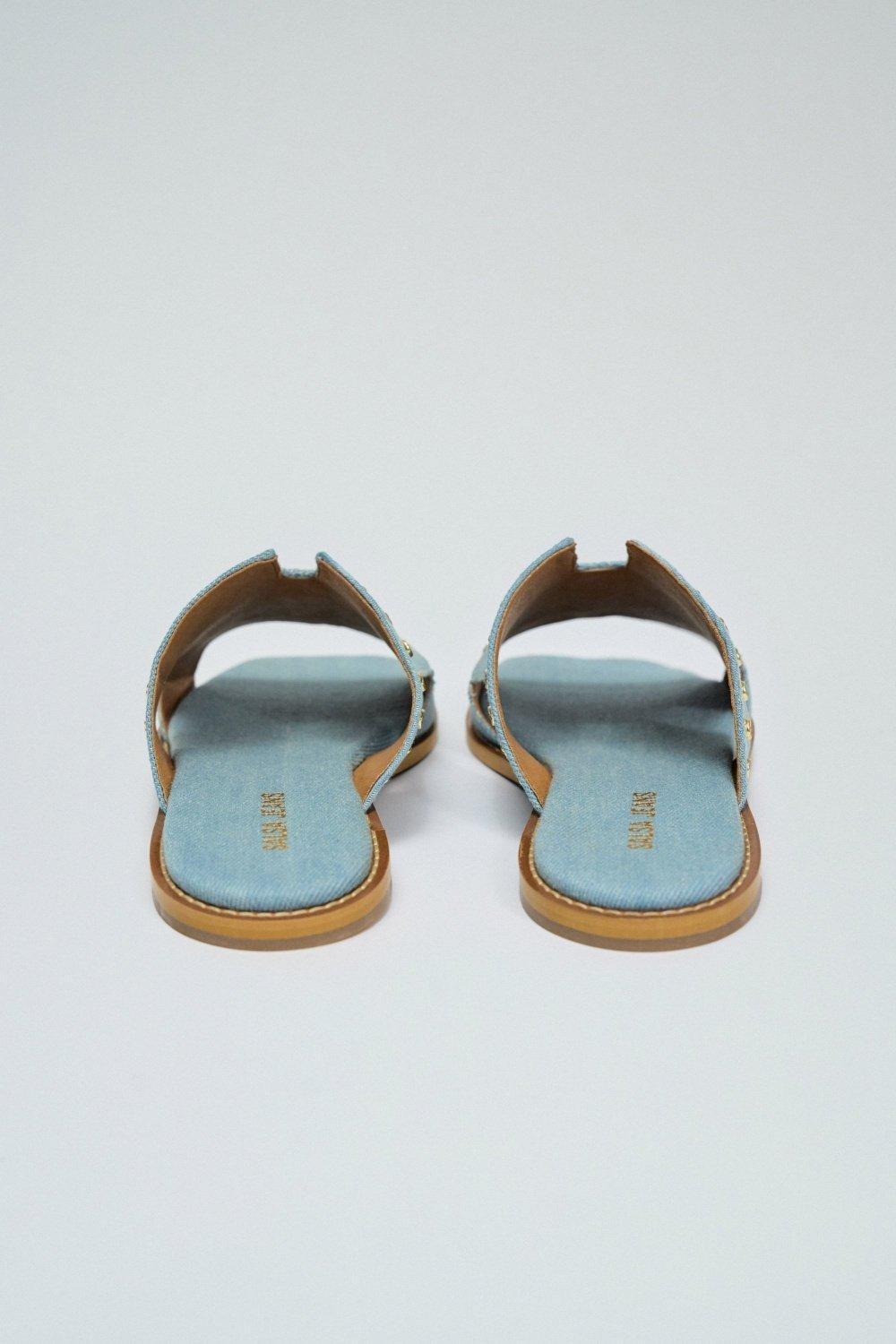 Blue Flat Denim Slip On Slipper, , large image number 4