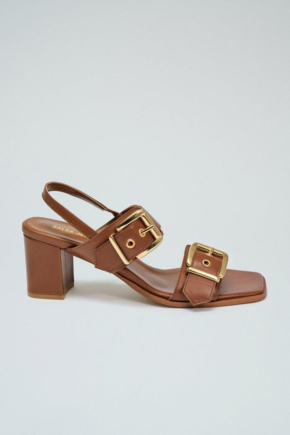 Lether Sandals, Brown, medium