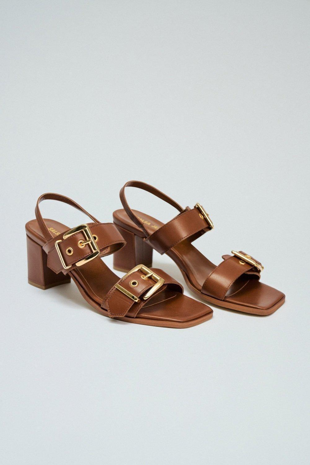 Lether Sandals, Brown, medium