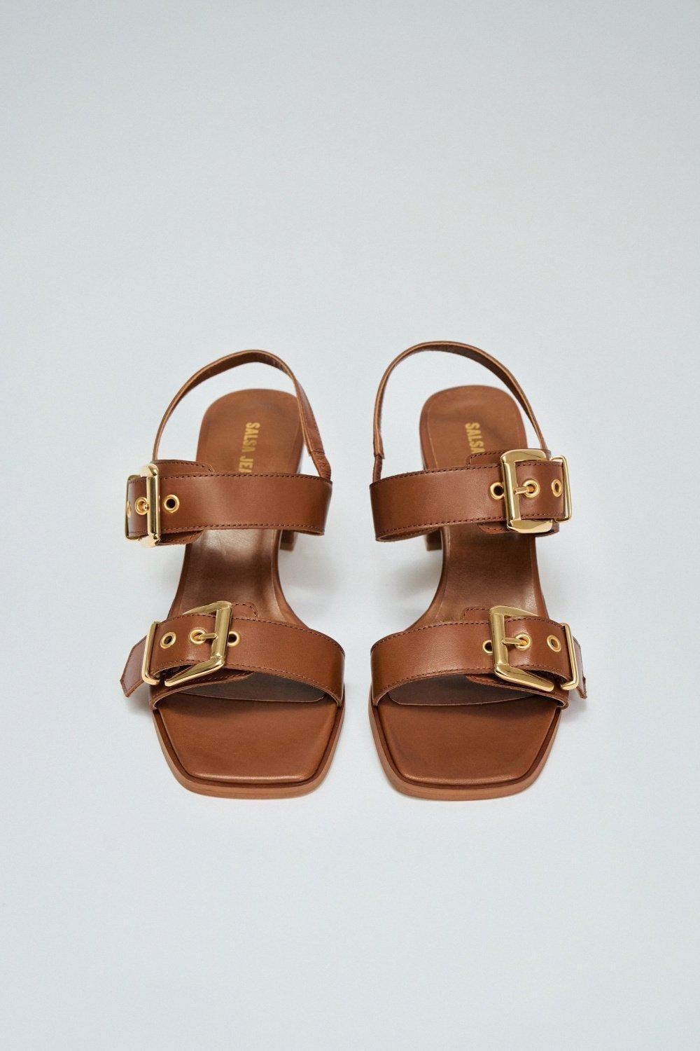 Lether Sandals, Brown, large image number 3