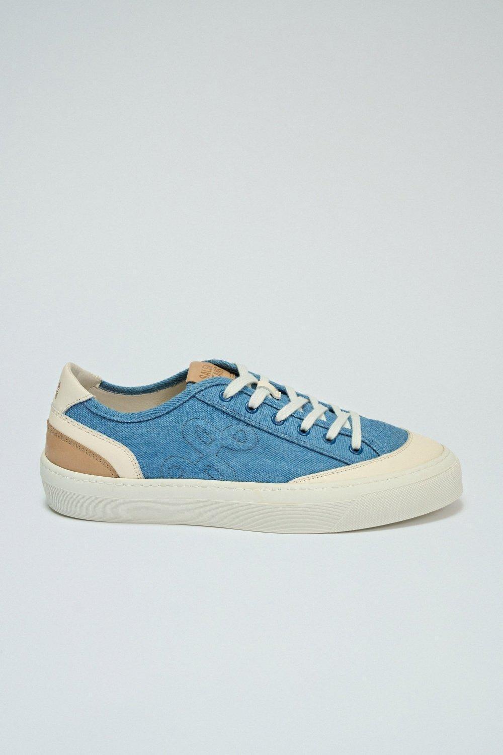 Blue Denim And Leather Trainers, , medium