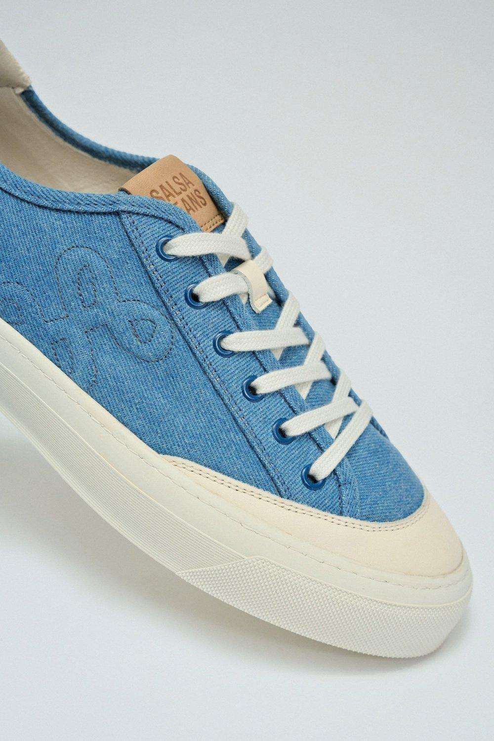 Blue Denim And Leather Trainers, , large image number 1