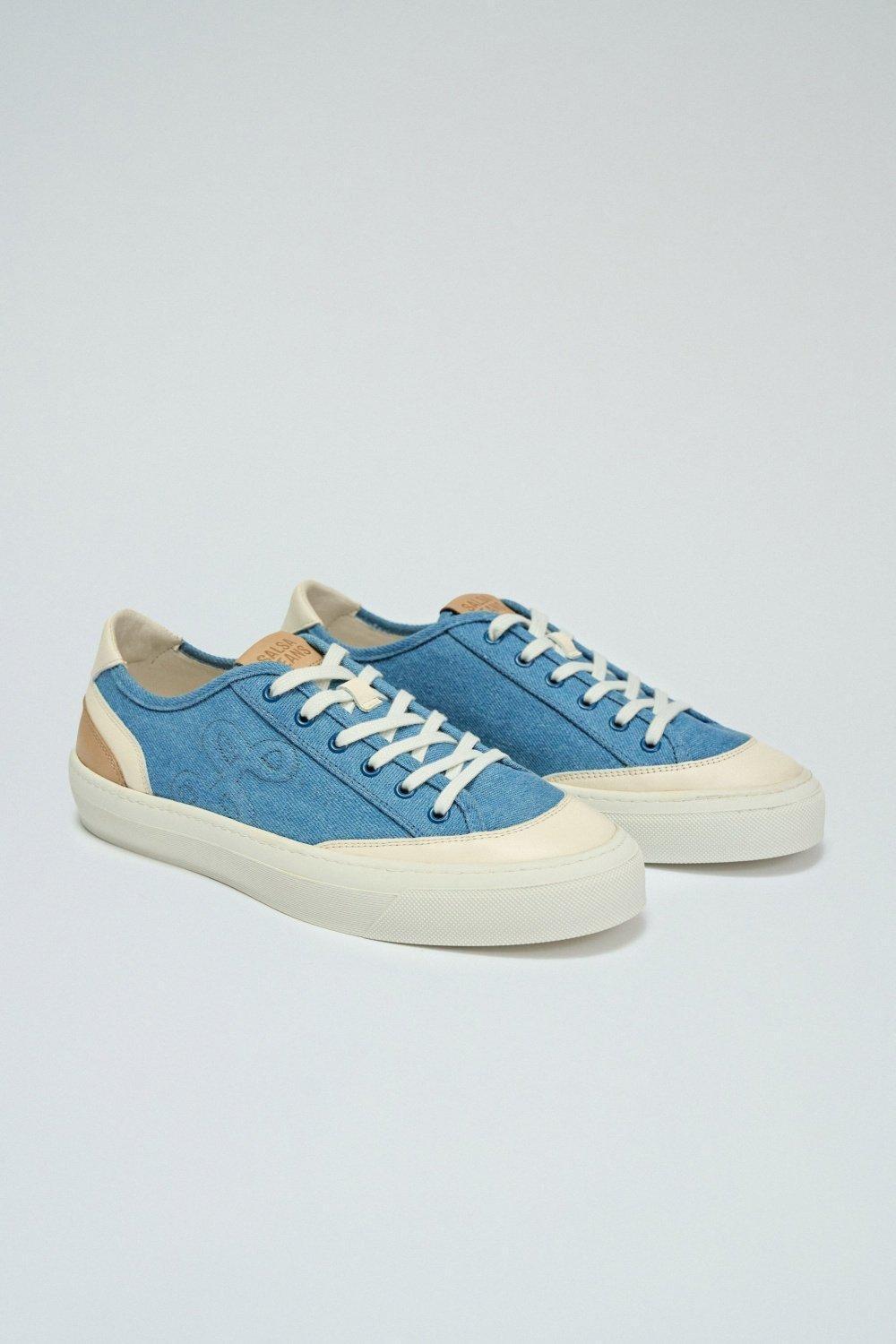 Blue Denim And Leather Trainers, , large image number 2