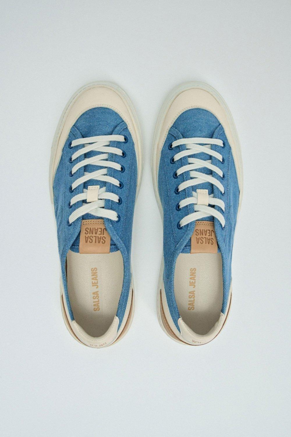 Blue Denim And Leather Trainers, , large image number 3