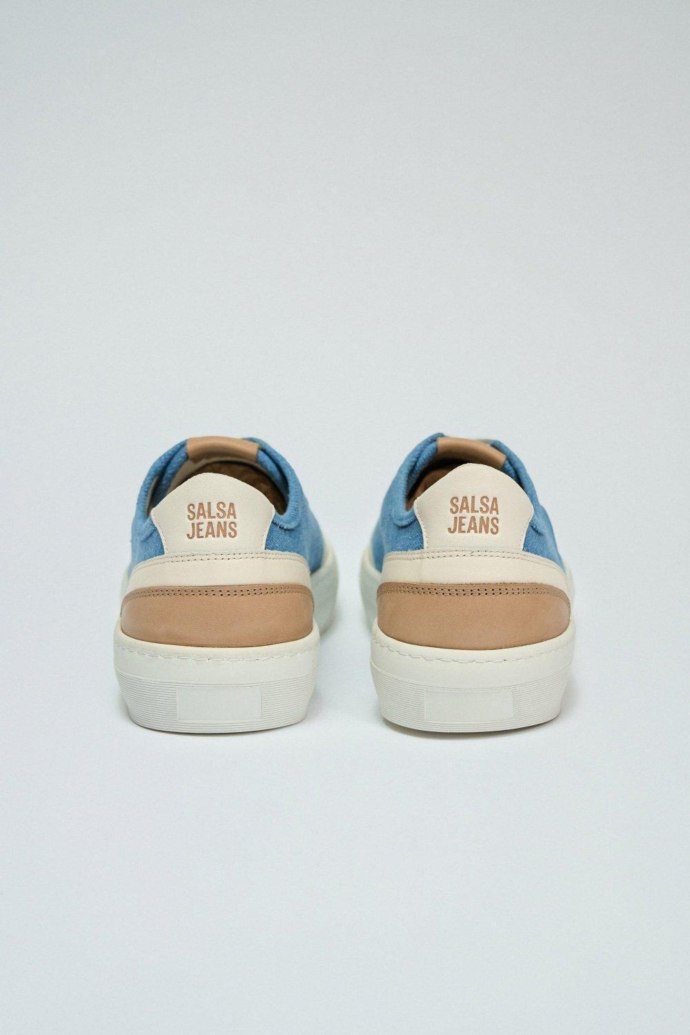 Blue Denim And Leather Trainers, , large image number 4