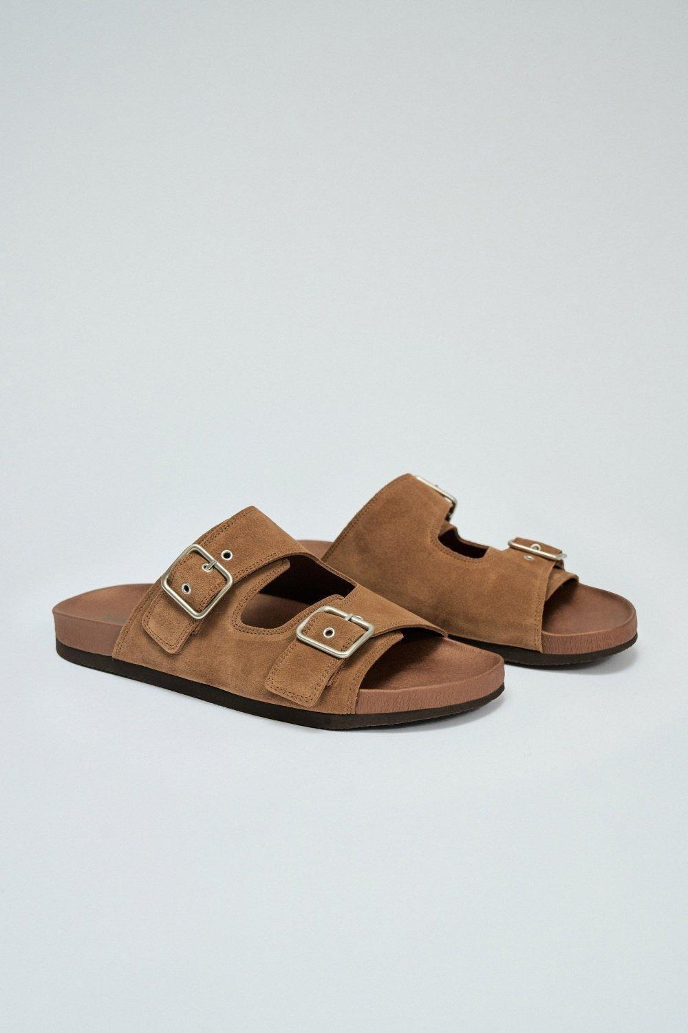 Brown Leather Sandals With Buckles, , large image number 2