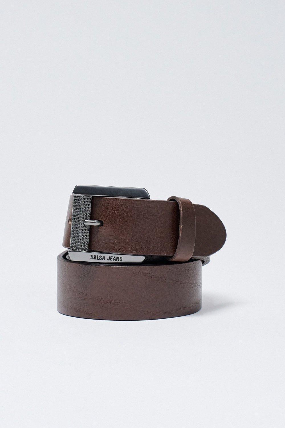 Leather Belt, Brown, medium