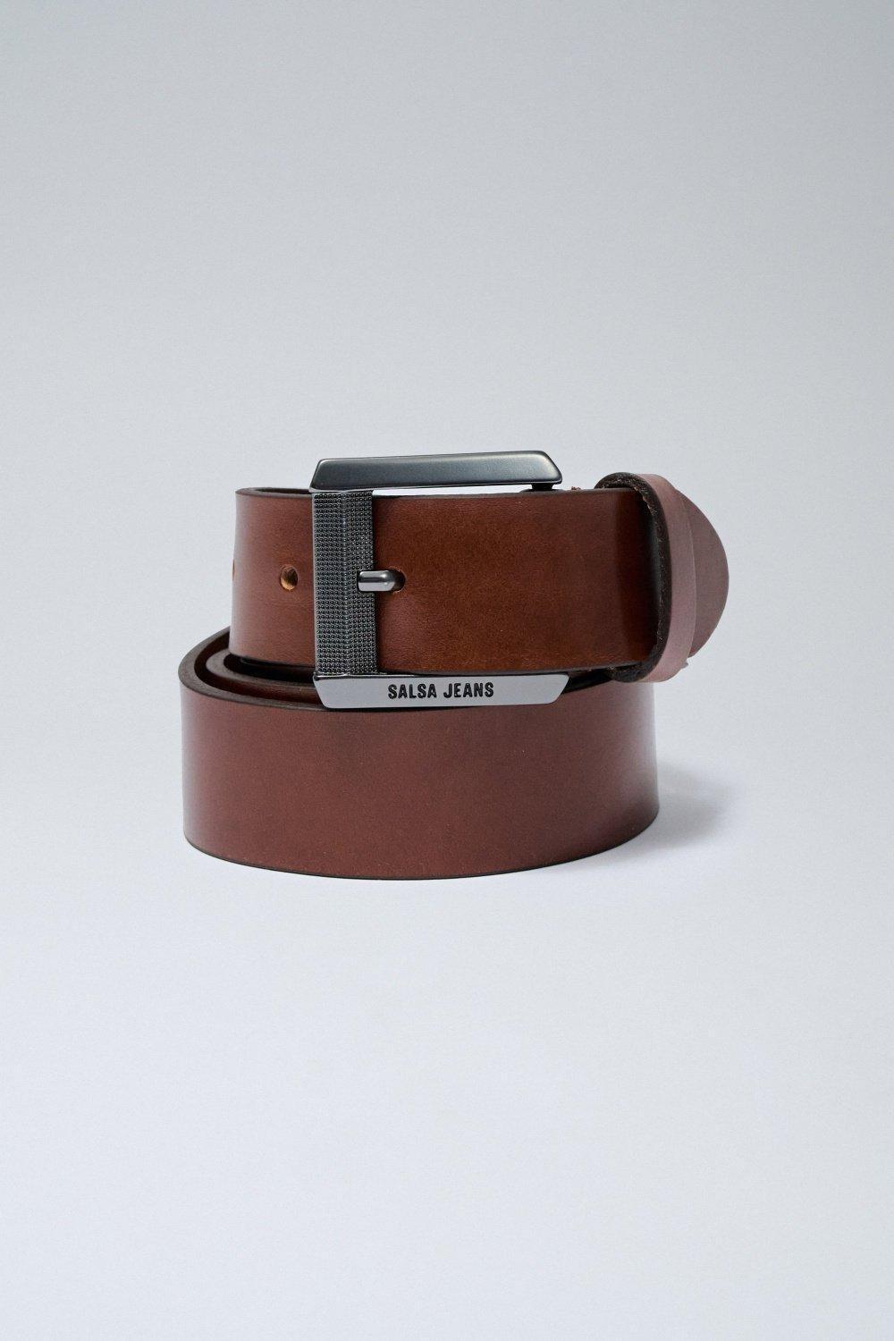 Leather Belt, Brown, medium