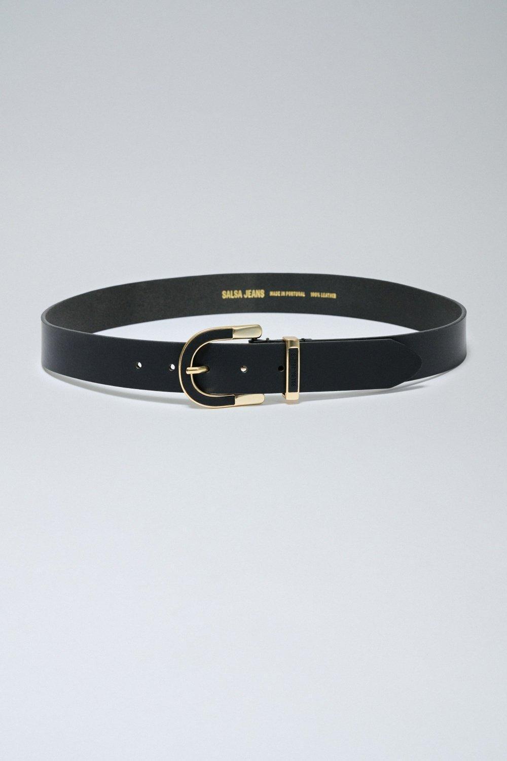 Black Buckle Leather Belt, , large image number 0