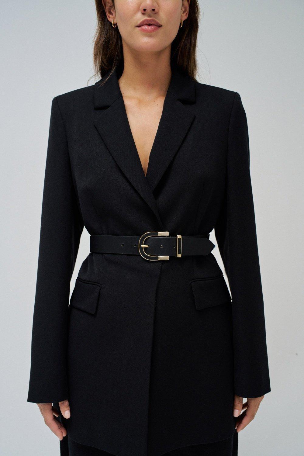 Leather Belt With Lined Leat, Black, large image number 1