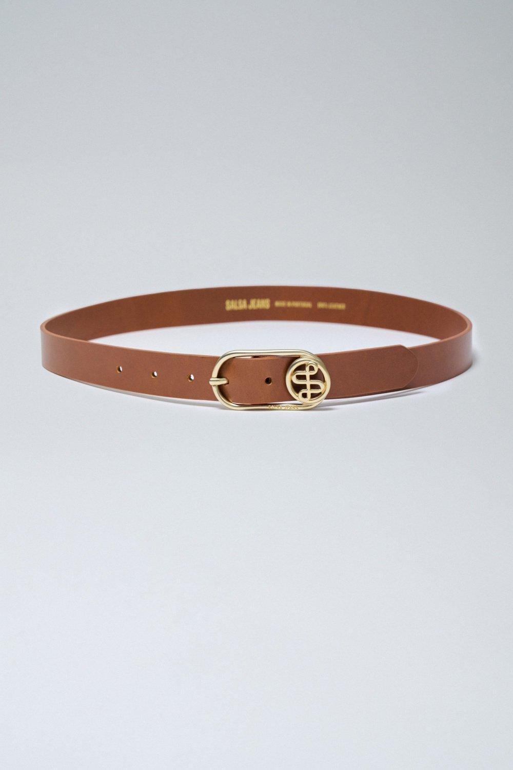 Brown Buckle Leather Belt, , medium
