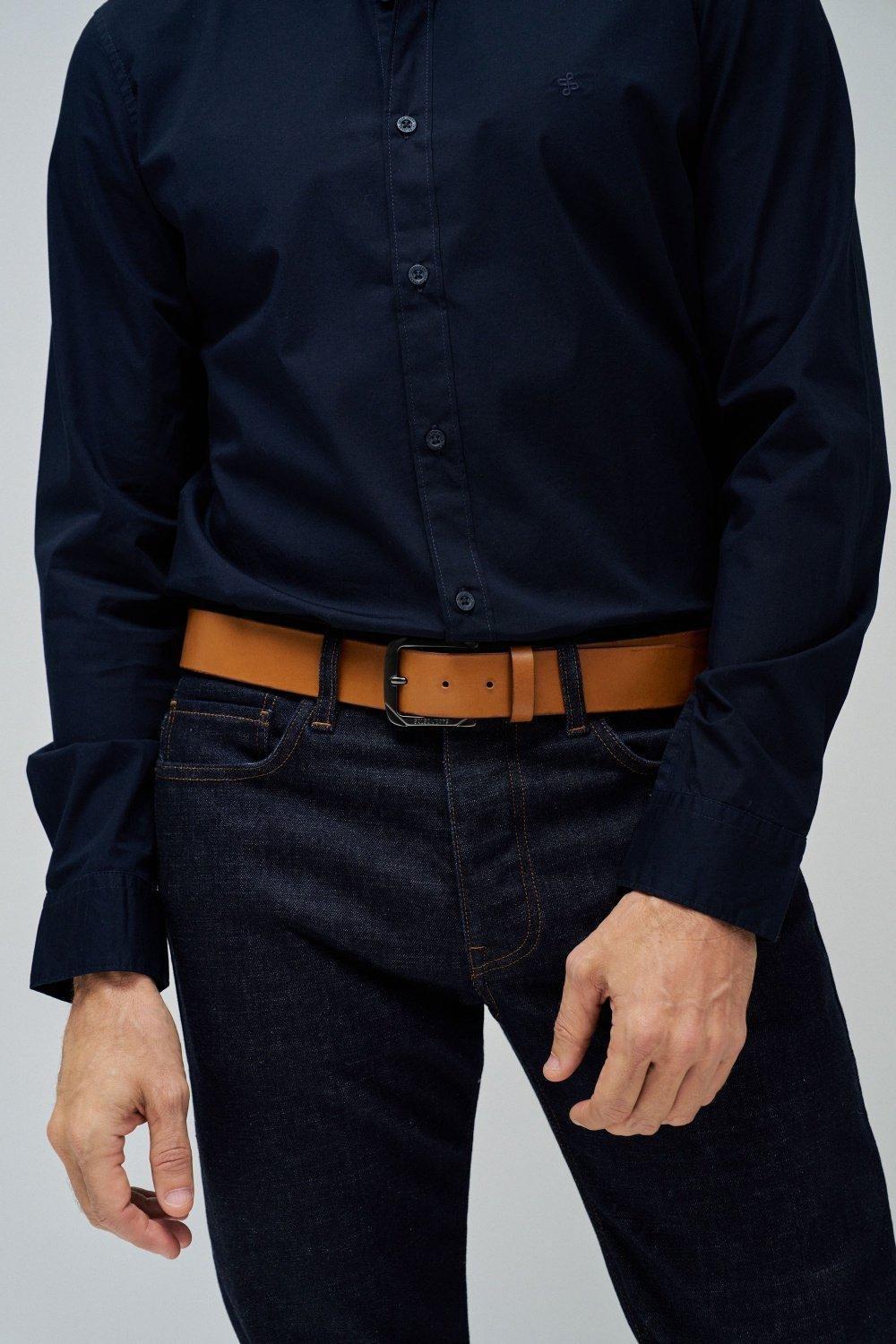 Leather Belt, Brown, medium