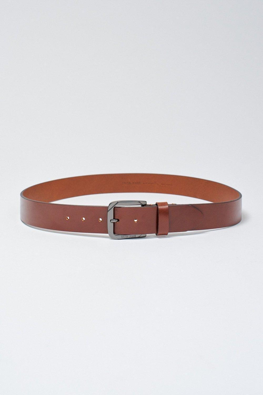 Leather Belt, Brown, medium