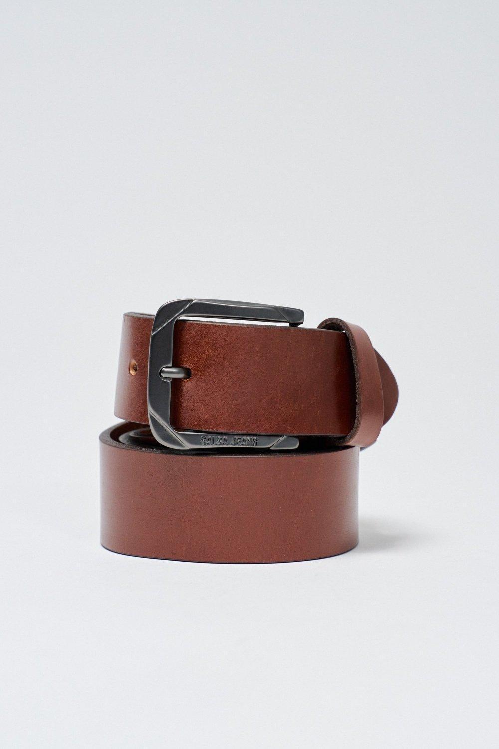 Leather Belt, Brown, medium