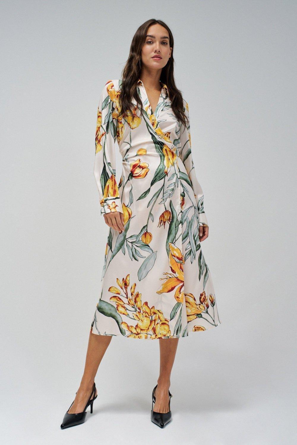 Beige Floral Shirt Dress, , large image number 0