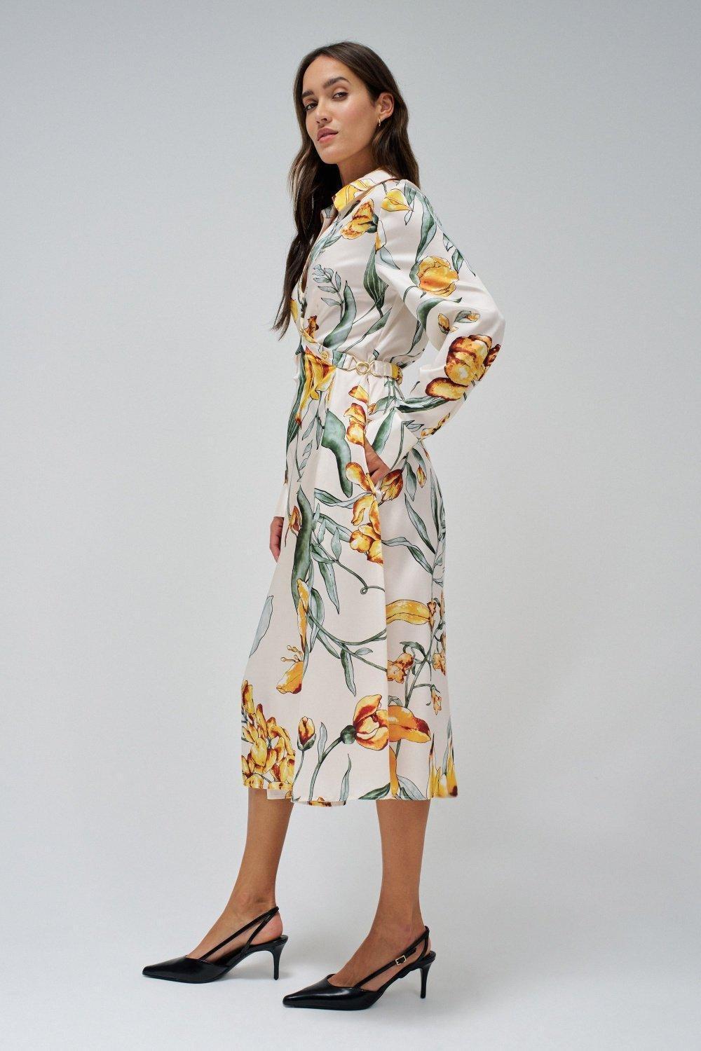 Beige Floral Shirt Dress, , large image number 2