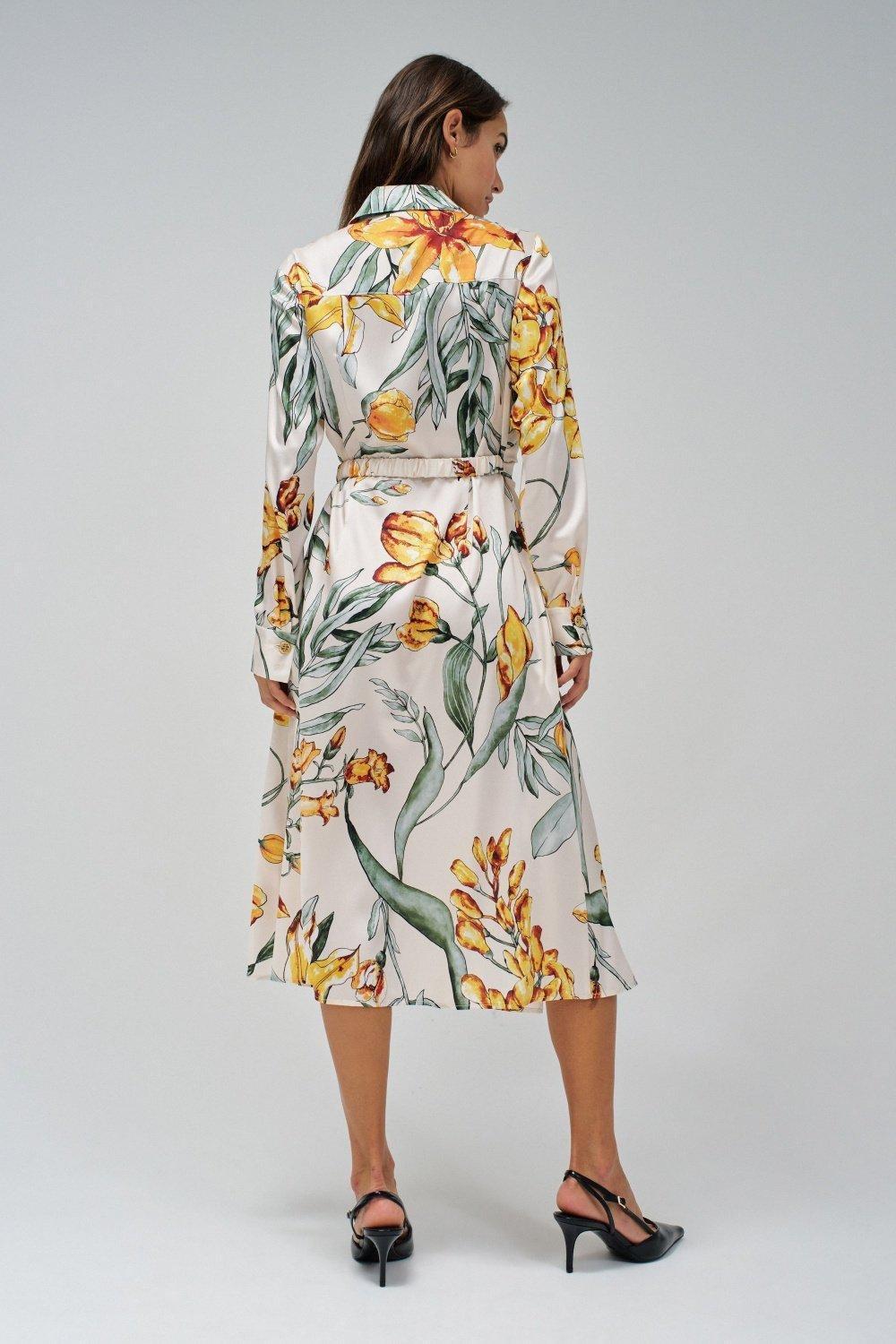 Beige Floral Shirt Dress, , large image number 3