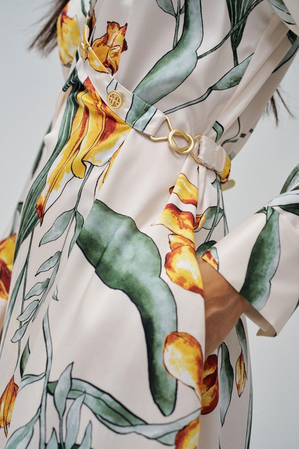 Beige Floral Shirt Dress, , large image number 4