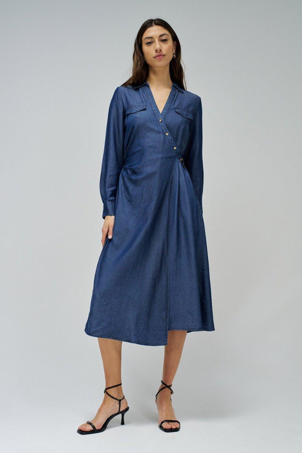 Blue Plain Shirt Dress, , medium
