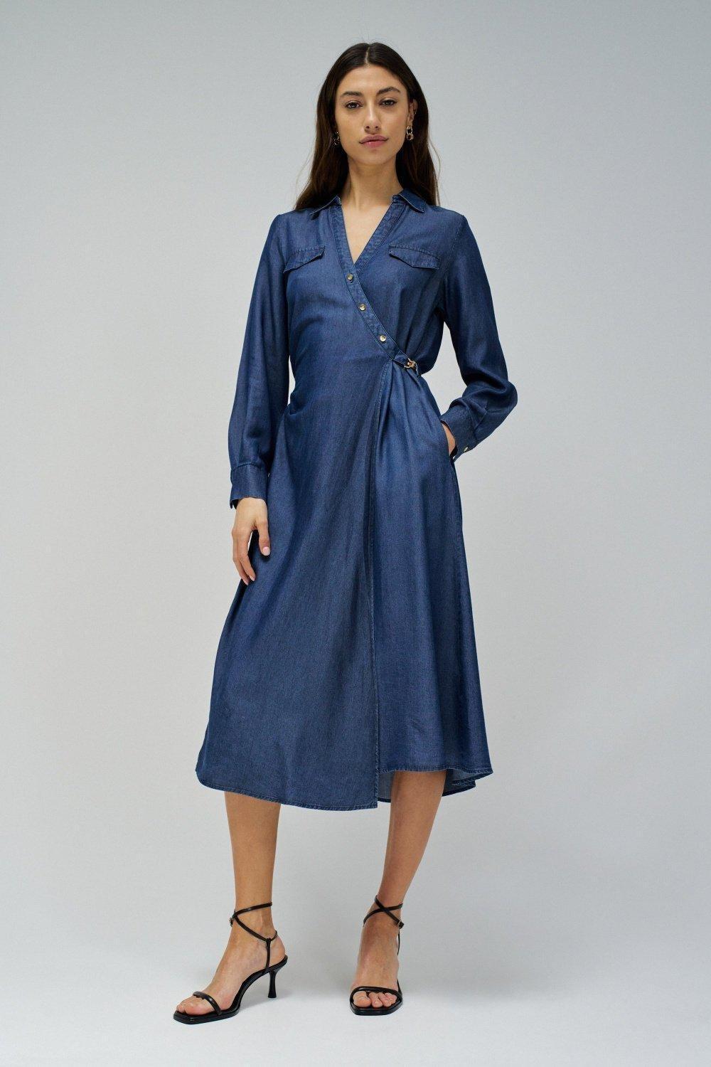 Blue Plain Shirt Dress, , large image number 1