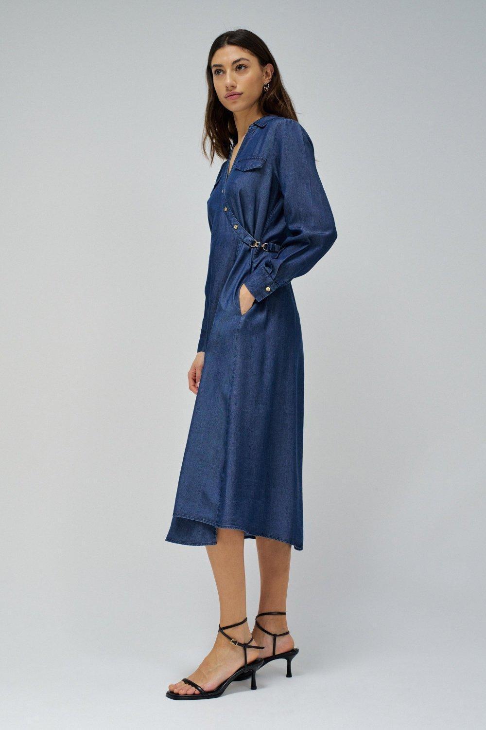 Blue Plain Shirt Dress, , large image number 2
