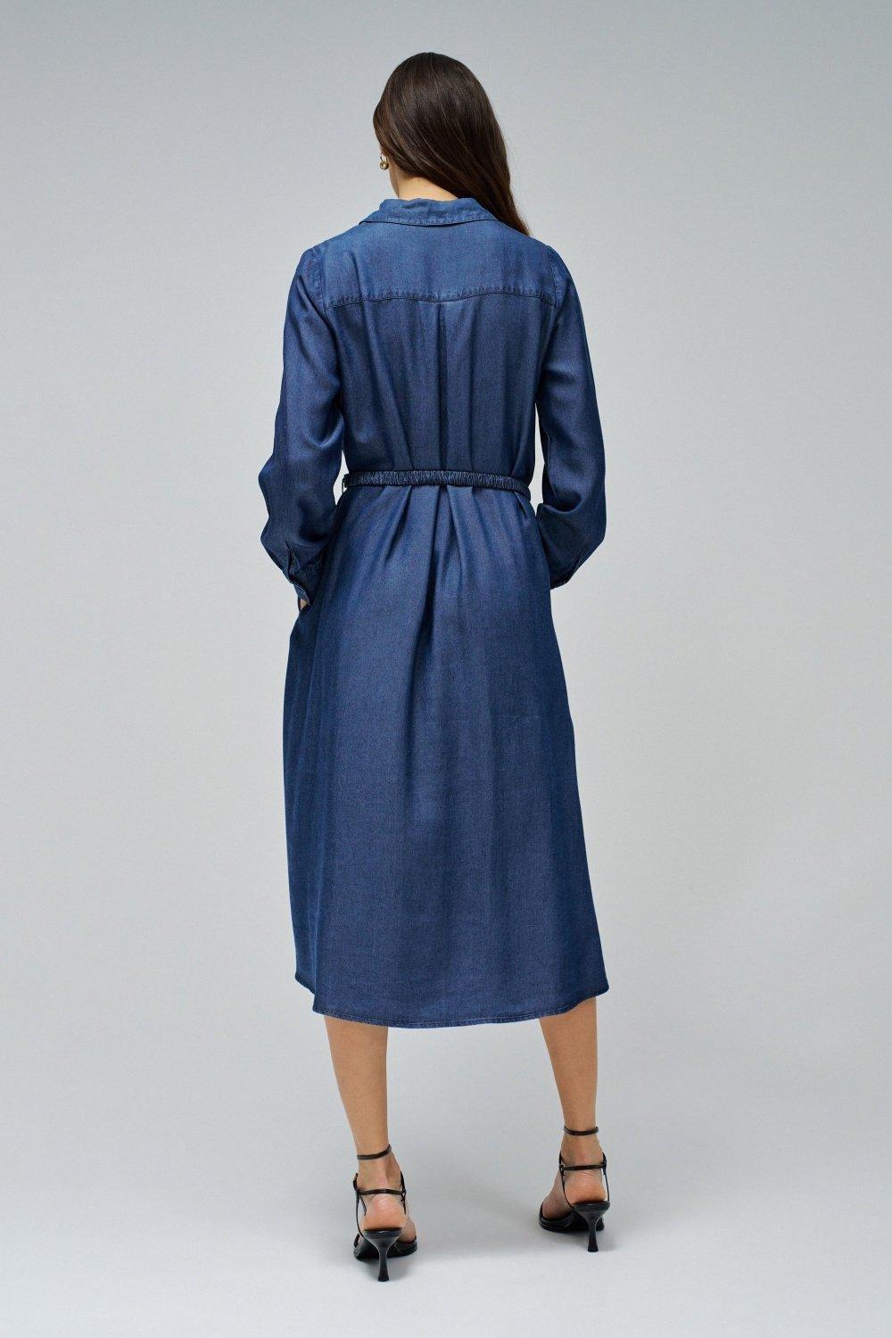 Blue Plain Shirt Dress, , large image number 3