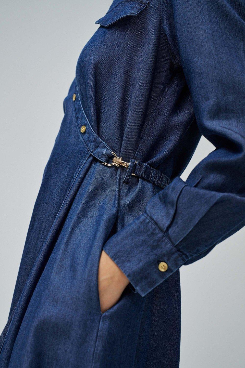 Blue Plain Shirt Dress, , large image number 4