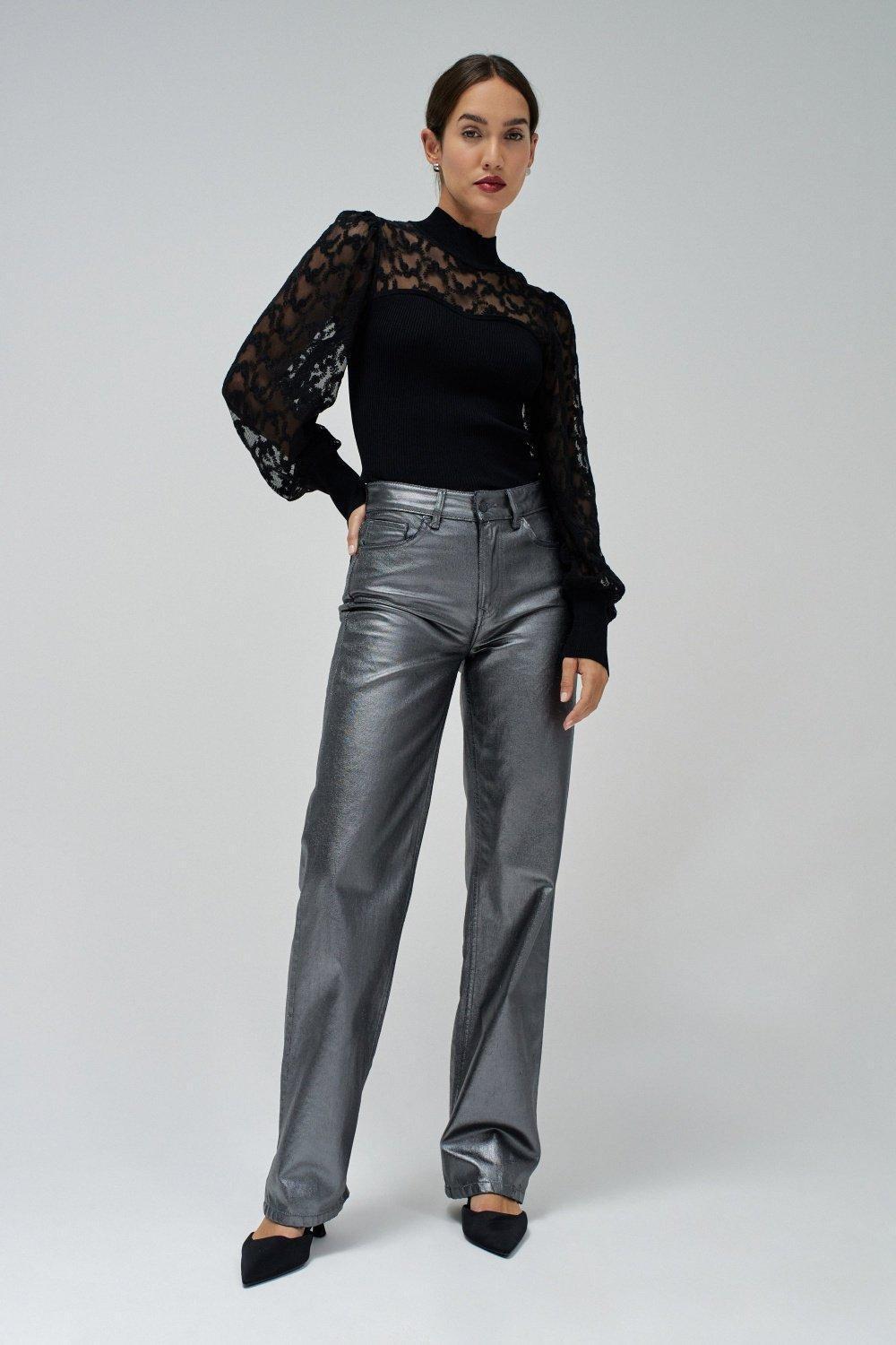 High Neck Top With Lace Details , , large image number 1