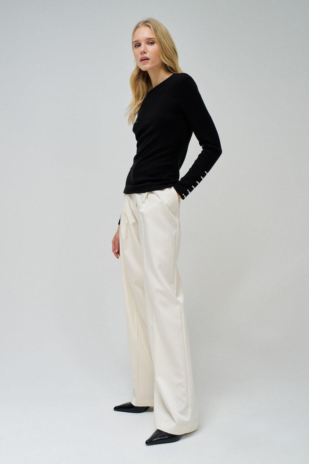 Black Ribbed Casual Sweater, , large image number 2
