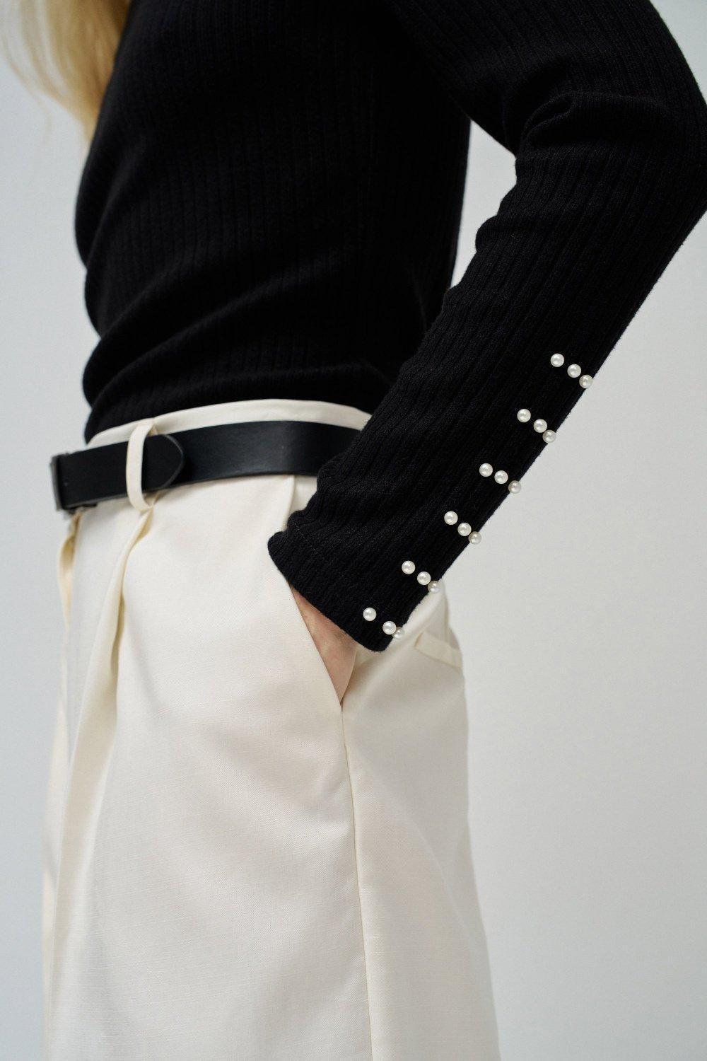 Black Ribbed Casual Sweater, , large image number 4