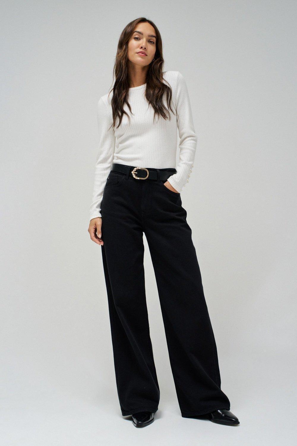 White Ribbed Casual Sweater, , large image number 1